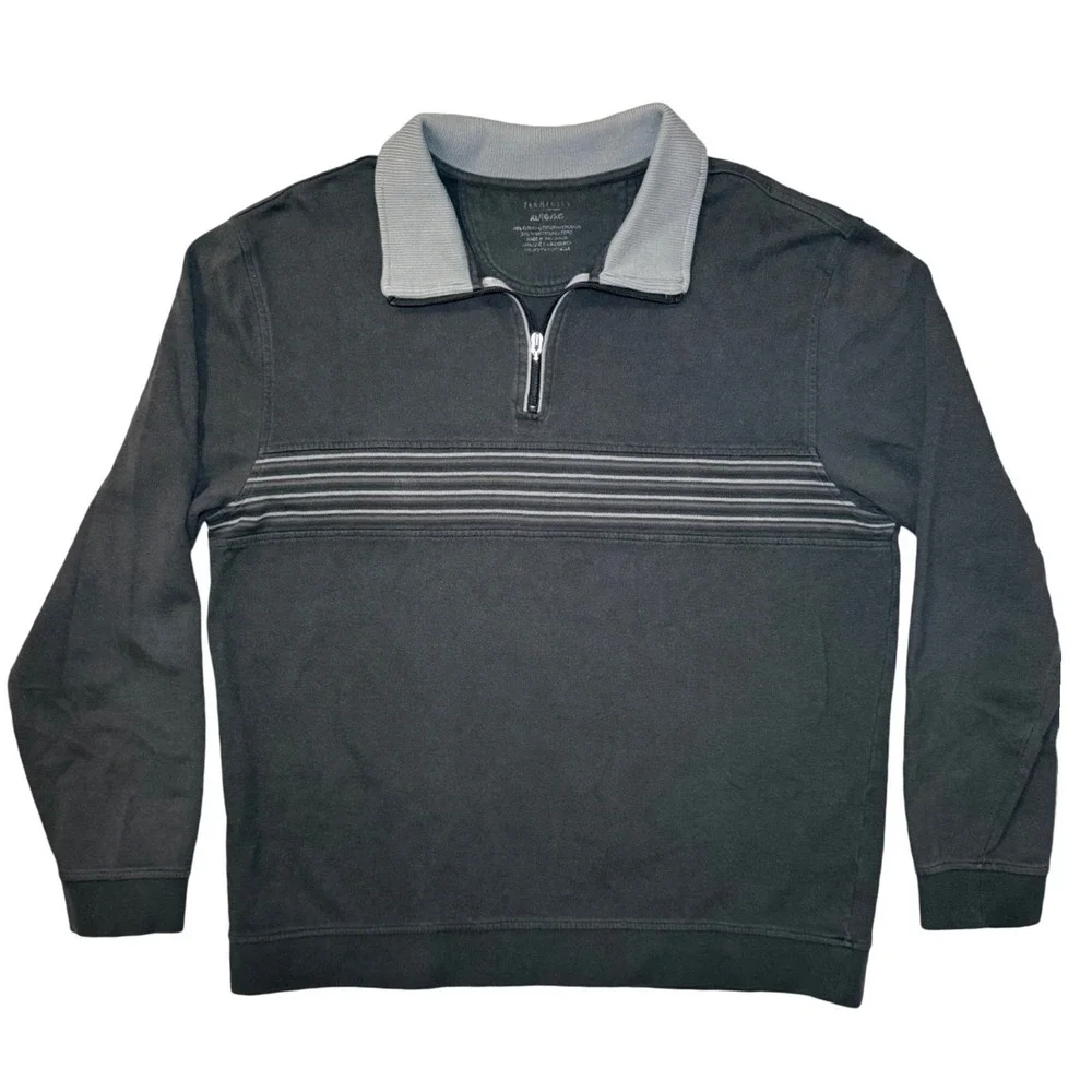 Vintage Y2K Men's XL Quarter Zip Pullover Grunge Skate Horizontal Minimal Stripe
